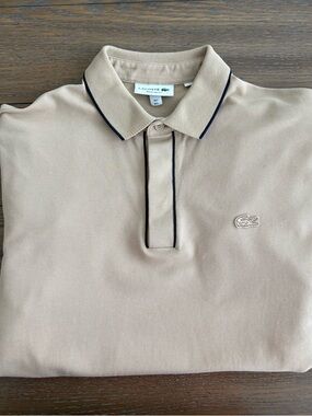 Lacoste Beige Polo with Black Trim Size L